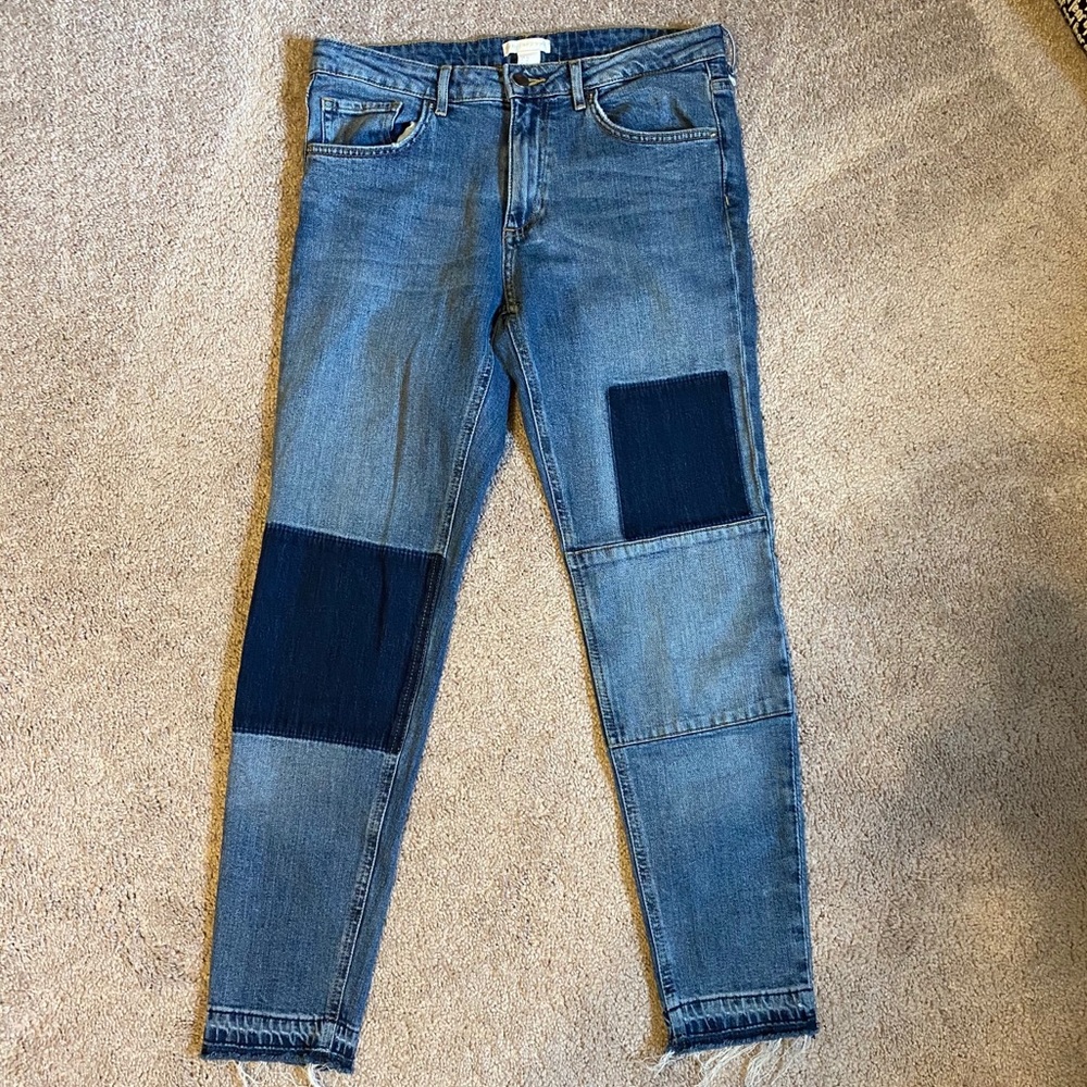 straight leg jeans w patches